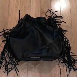 VS leather drawstring bag with fringe